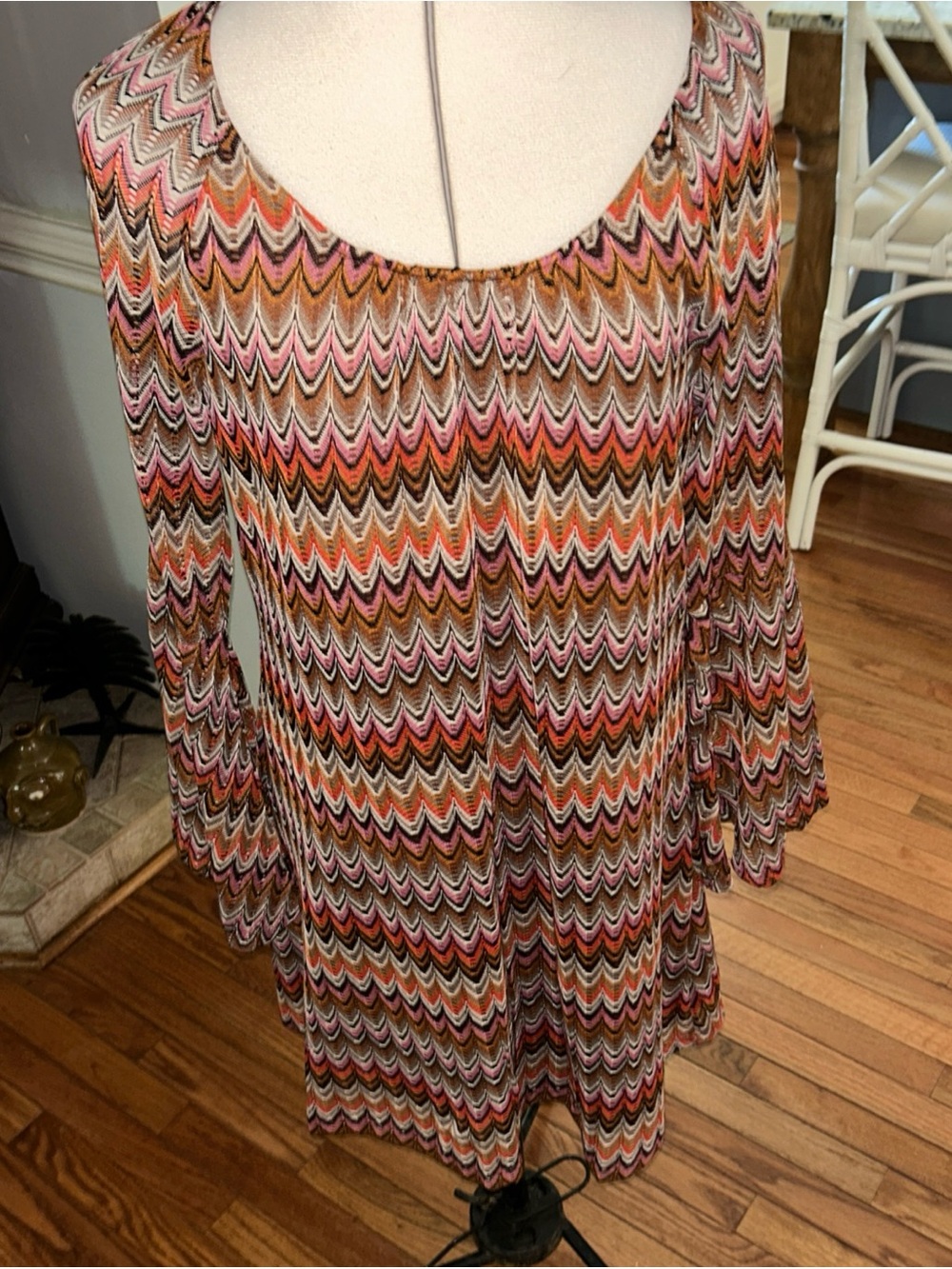 Umgee Chevron Midi Dress in Pink, Orange, Brown